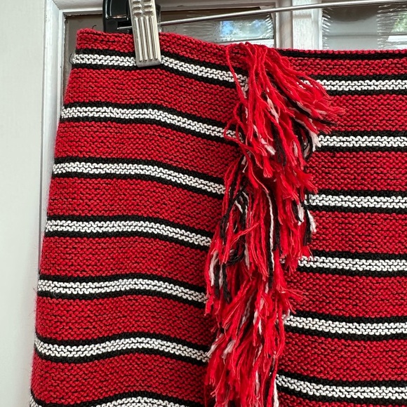 W by Worth Burgundy Gold Striped Fringe Skirt Boho Aztec Western Size 4 Small S - Picture 6 of 12